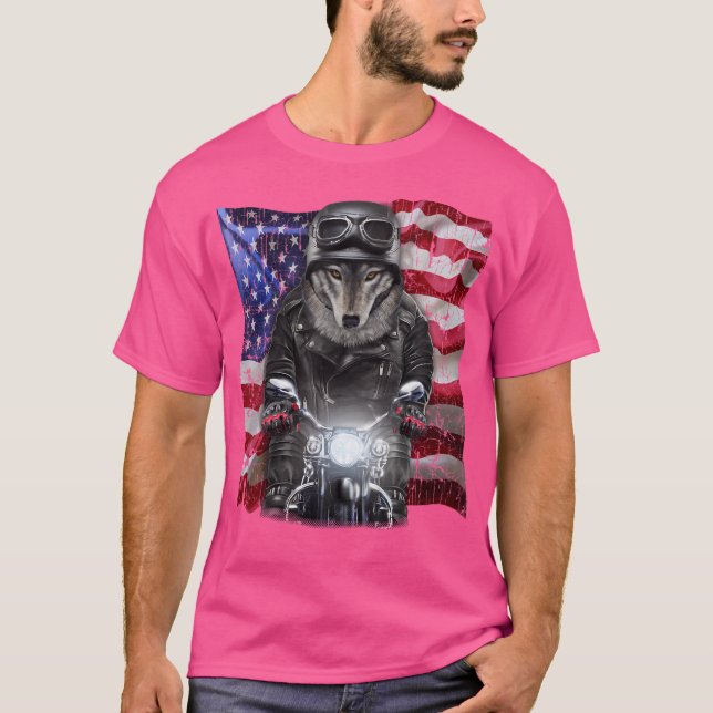 Camiseta Patriot Gray Wolf En Motocicleta Con Bandera De Ee (Anverso)