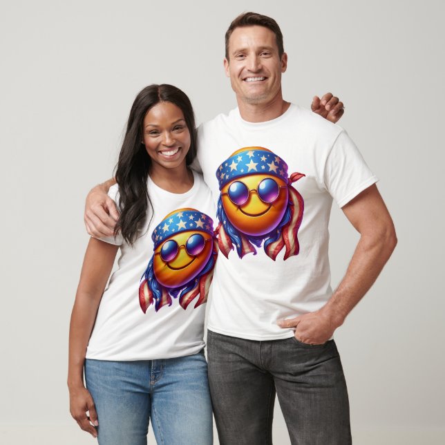 Camiseta Patriot Groovy Retro July Smiley Face (Unisexo)