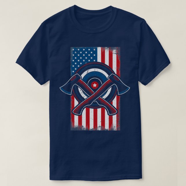 Camiseta Patriota de Bandera Americana Ax lanzando Guay Ax  (Diseño del anverso)