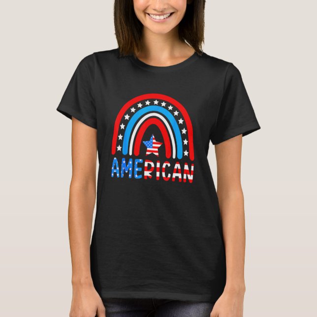Camiseta Patriota De Bandera Norteamericana Arcoiris Feliz  (Anverso)