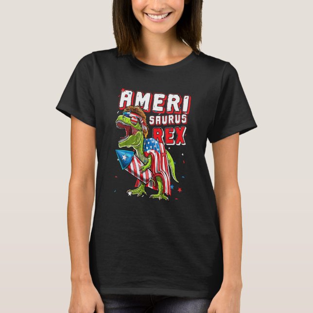 Camiseta Patriotic Ameri Saurus Rex Dinosaur Felices 4 de (Anverso)