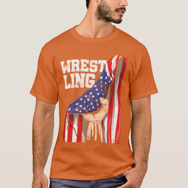 Camiseta Patriotic American Flag Combat Sport Wrestler vint (Anverso)