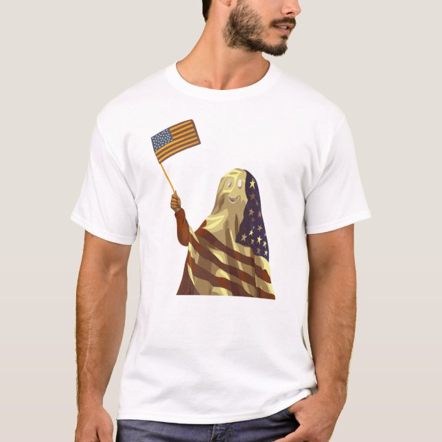 Camiseta Patriotic American Flag Ghost Halloween (Anverso)