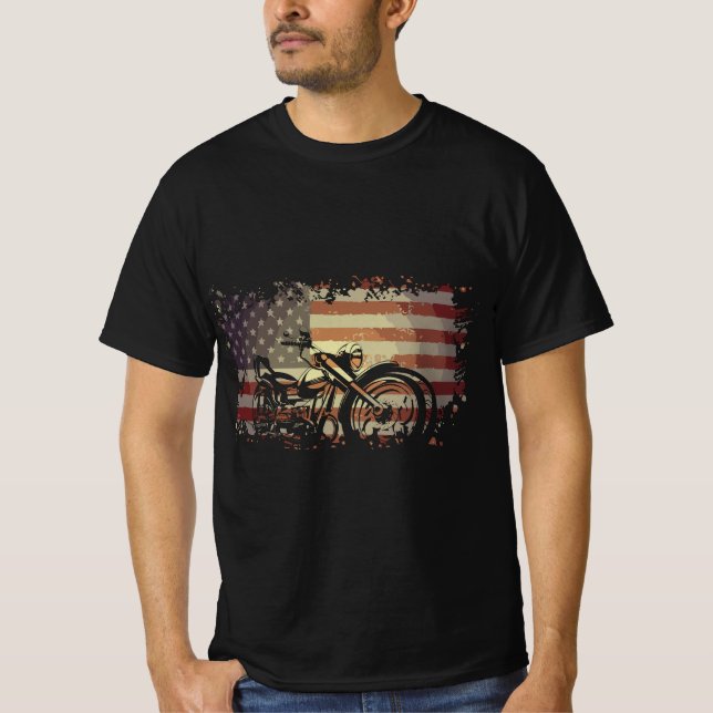 Camiseta Patriotic American Flag Motorcycle Biker  (Anverso)