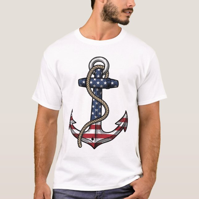 Camiseta Patriotic Anchor Rope Vintage Engraving Vector Des (Anverso)