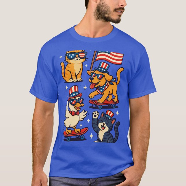 Camiseta Patriotic Animals 'Merica - Funny 4th of July Pet  (Anverso)
