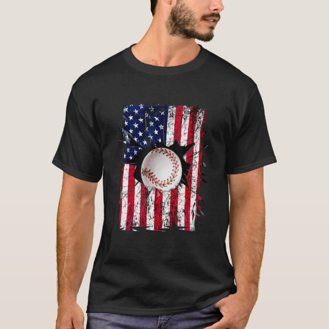Camiseta Patriotic Baseball 4th Of July Men USA American Fl (Anverso)