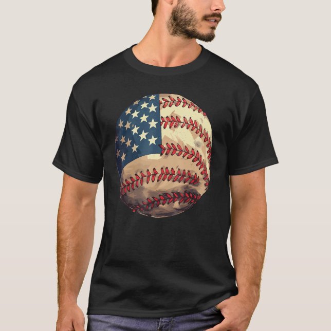 Camiseta Patriotic Baseball 4th Of July USA American Flag (Anverso)