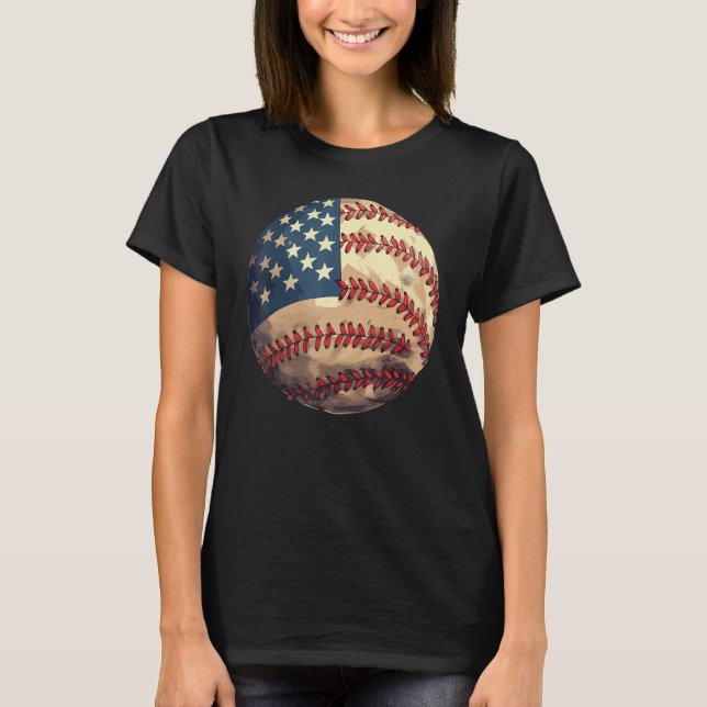 Camiseta Patriotic Baseball 4th Of July USA American Flag (Anverso)