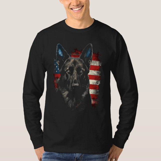 Camiseta Patriotic Black German Shepherd American Flag Dog  (Anverso)