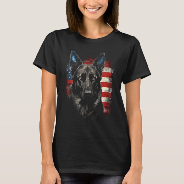 Camiseta Patriotic Black German Shepherd American Flag Dog  (Anverso)