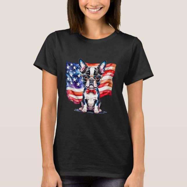 Camiseta Patriotic Boston Terrier Puppy American Flag USA 1 (Anverso)