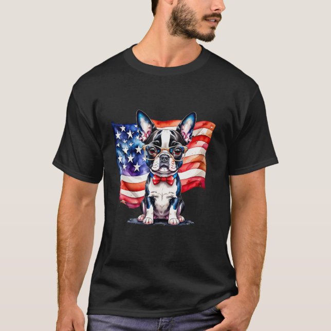 Camiseta Patriotic Boston Terrier Puppy American Flag USA 1 (Anverso)