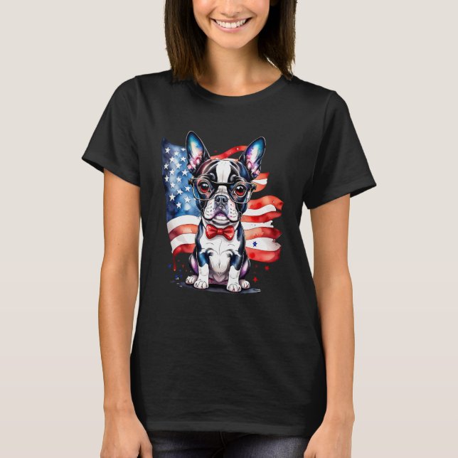 Camiseta Patriotic Boston Terrier Puppy American Flag USA 2 (Anverso)