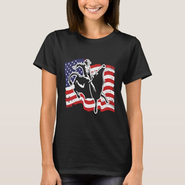Camiseta Patriotic Bull Rider Western Rodeo American Flag B (Anverso)