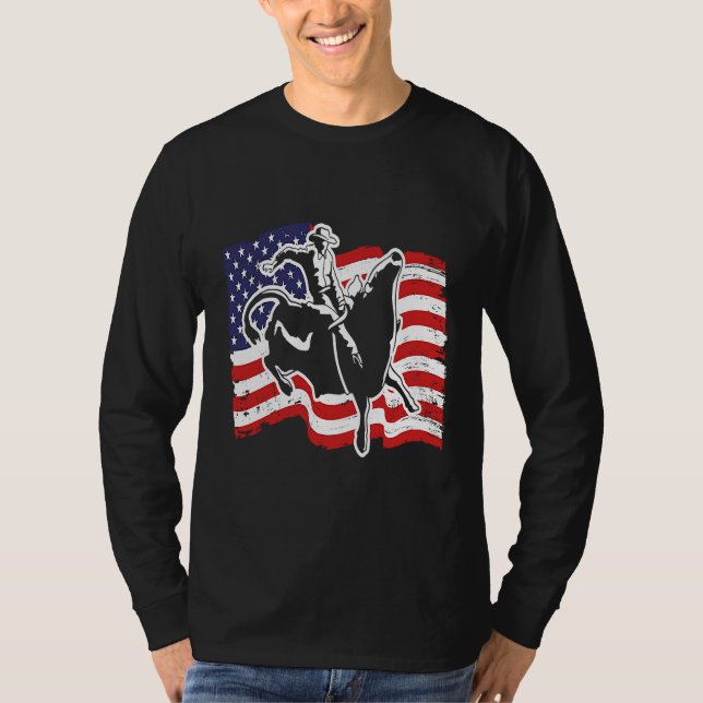 Camiseta Patriotic Bull Rider Western Rodeo American Flag B (Anverso)