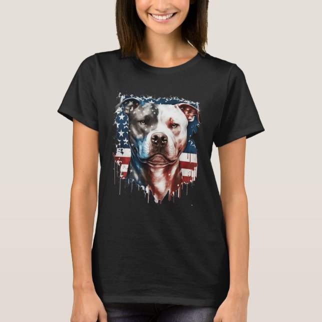 Camiseta Patriotic Canine A Pitbull with American Flag (Anverso)