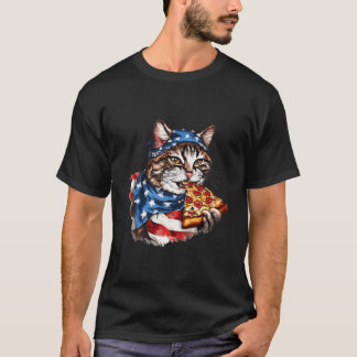 Camiseta Patriotic Cat Eats Pizza 4Th Of July American Flag