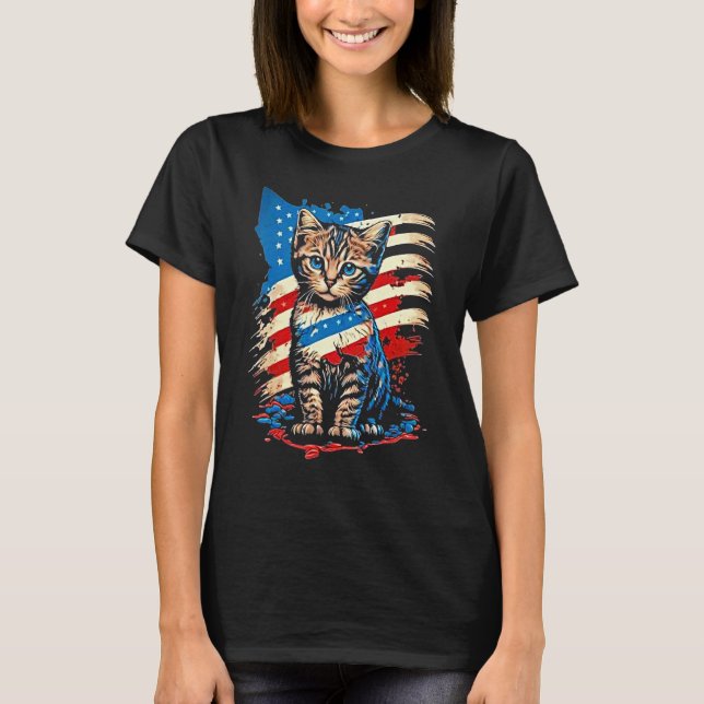 Camiseta Patriotic Cat USA Flag For Man Woman (Anverso)