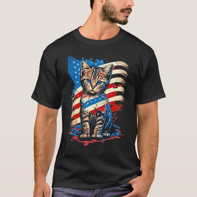 Camiseta Patriotic Cat USA Flag For Man Woman (Anverso)