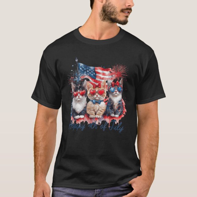 Camiseta Patriotic Cats American Flag Cat Happy 4th Of July (Anverso)