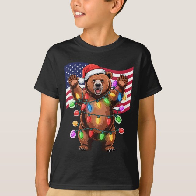 Camiseta Patriotic Christmas Grizzly Bear Holiday Light San (Anverso)