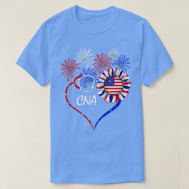 Camiseta Patriotic CNA 4th Of July American Flag Sunflower  (Diseño del anverso)