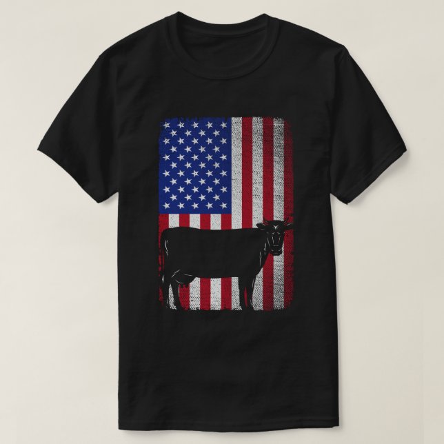 Camiseta Patriotic Cow Farmer Farm EEUU Bandera Americana (Diseño del anverso)