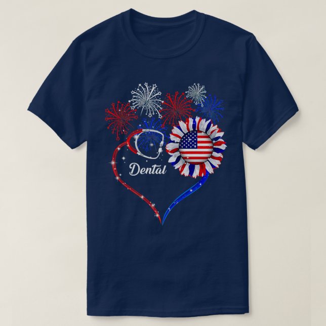 Camiseta Patriotic Dental 4th Of July American Flag Sunflow (Diseño del anverso)