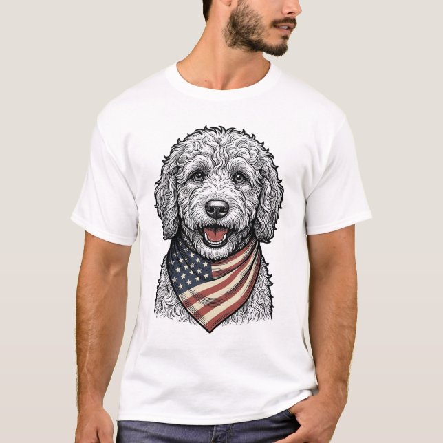 Camiseta Patriotic Doodle Dog Vintage Engraving Vector Desi (Anverso)