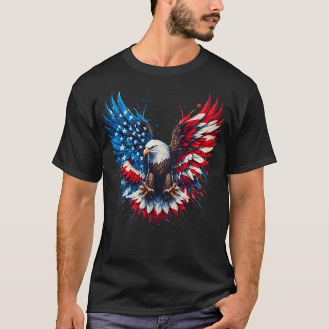 Camiseta Patriotic Eagle T-Shirt on Black – American Flag W (Anverso)