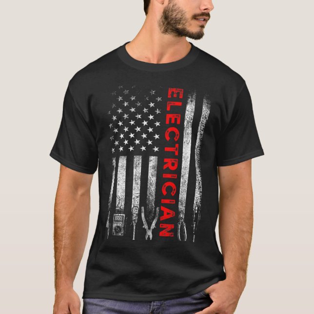 Camiseta Patriotic Electrician American Flag Fathers Day  (Anverso)