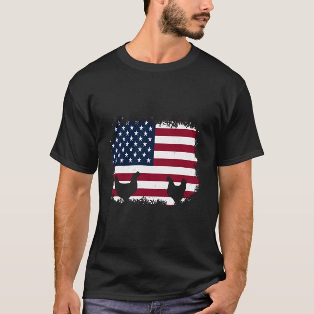 Camiseta Patriotic Farmer 4Th Of July Chickens American Fla (Anverso)