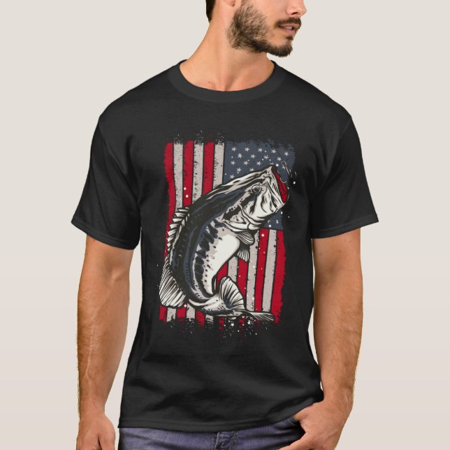Camiseta Patriotic Fisherman Angler Bass Fishing USA Flag F (Anverso)