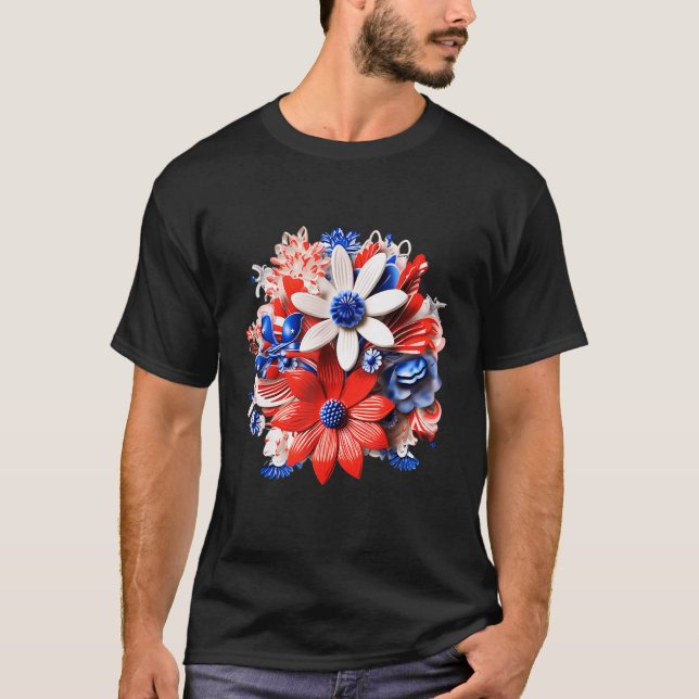 Camiseta Patriotic Flowers in Red White & Blue 4th of July (Anverso)