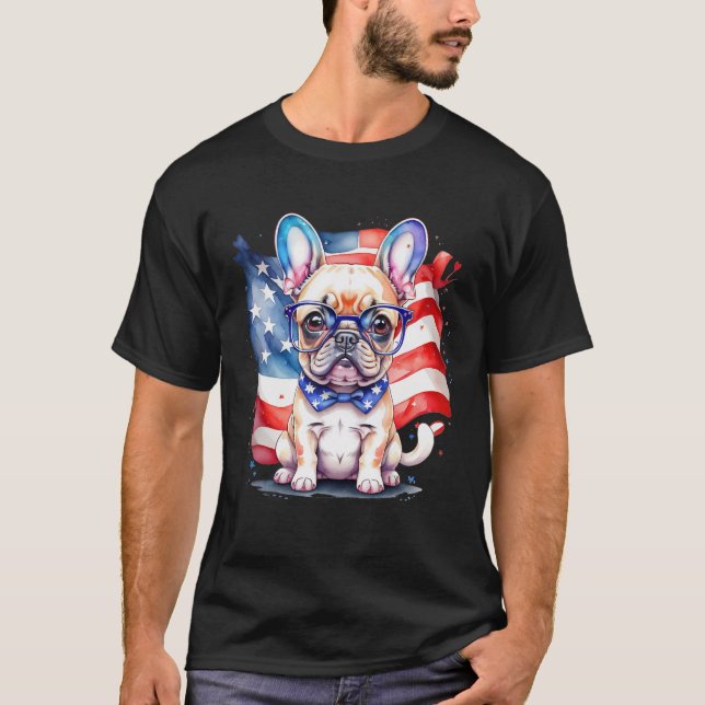 Camiseta Patriotic French Bulldog Puppy American Flag (Anverso)