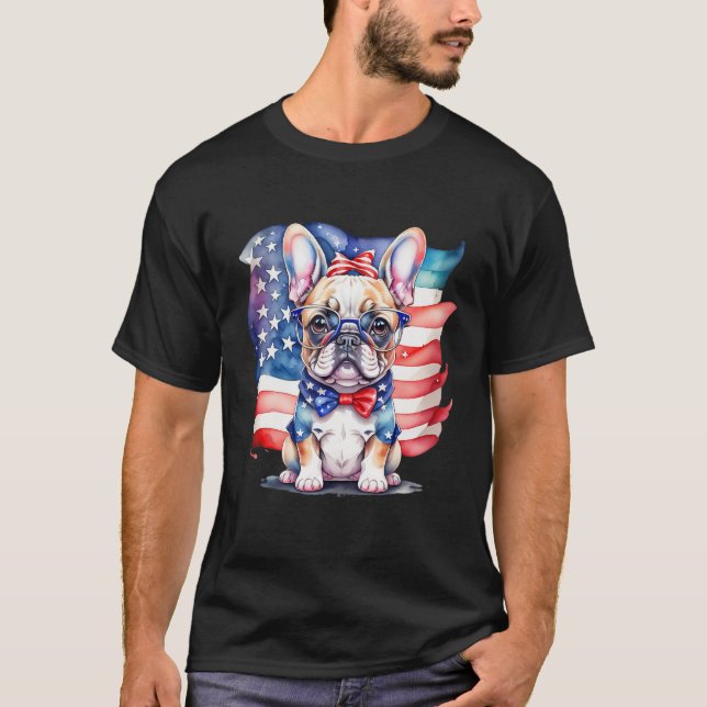 Camiseta Patriotic French Bulldog Puppy American Flag 2 (Anverso)