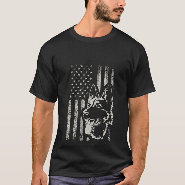 Camiseta Patriotic German Shepherd AMERICAN FLAG 4th Of Jul (Anverso)