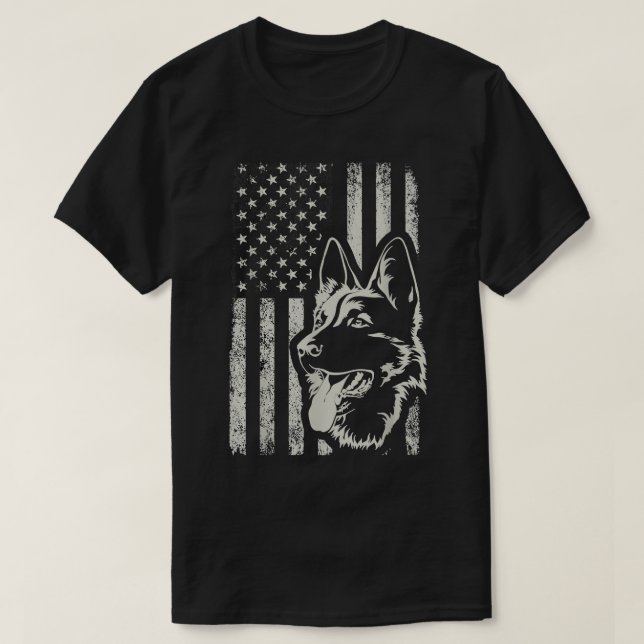 Camiseta Patriotic German Shepherd AMERICAN FLAG Dog Lover  (Diseño del anverso)