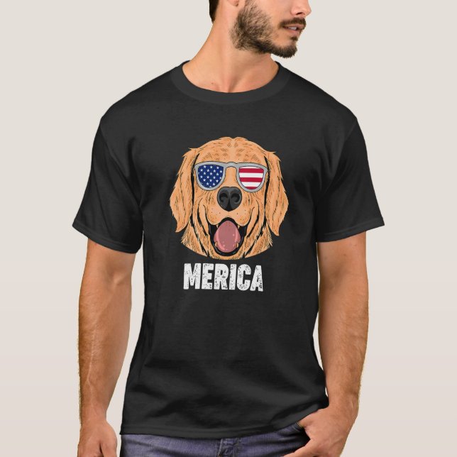 Camiseta Patriotic Golden Retriever American Flag Sunglass (Anverso)