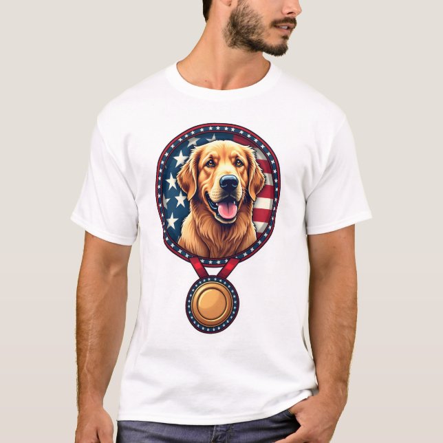 Camiseta Patriotic Golden Retriever Medal Vintage Tee 3 (Anverso)