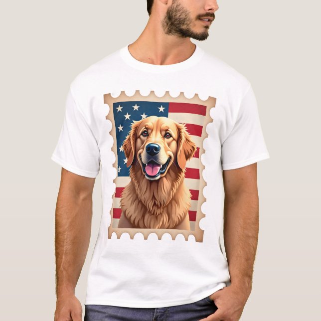 Camiseta Patriotic Golden Retriever Stamp Vintage Tee 2 (Anverso)