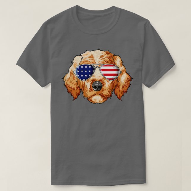 Camiseta Patriotic Goldendoodle Bandera Americana Glasses 4 (Diseño del anverso)