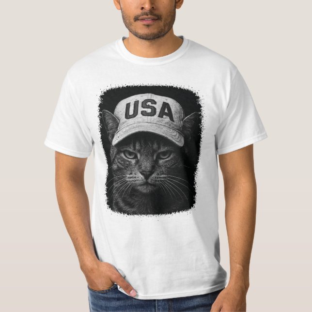 Camiseta Patriotic Grumpy Cat – USA Hat Black & White (Anverso)