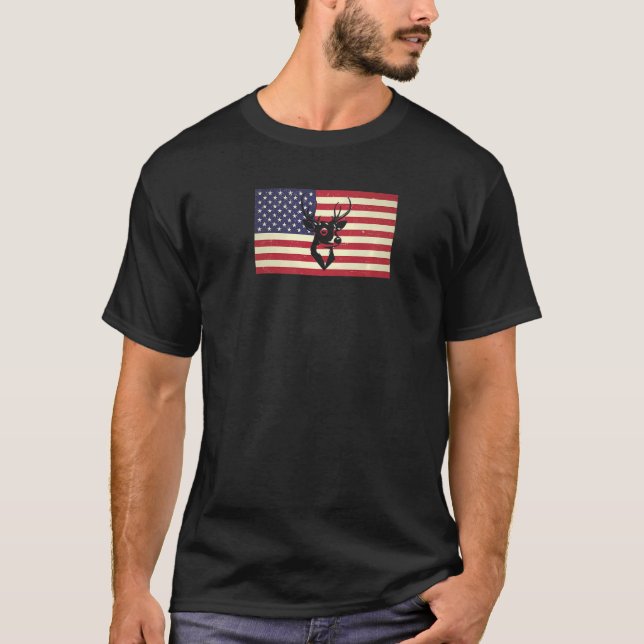 Camiseta Patriotic Grunge Distressed Usa American Flag Deer (Anverso)