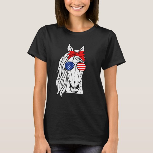 Camiseta Patriotic Horse 4th Of July Funny Sunglasses Pet L (Anverso)