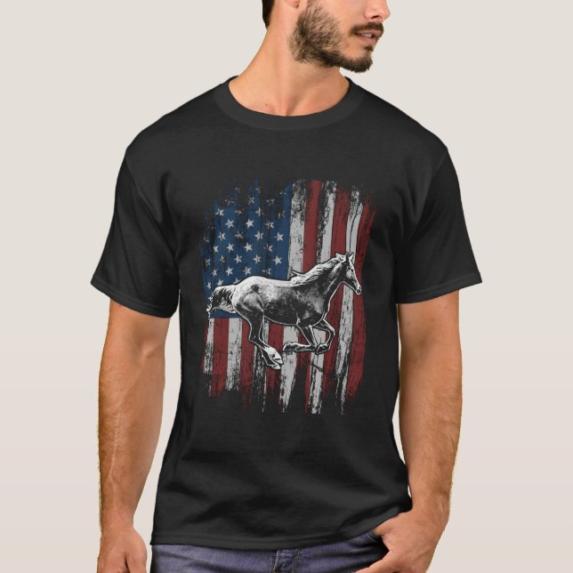 Camiseta Patriotic Horse American Flag Horseback Riding (Anverso)