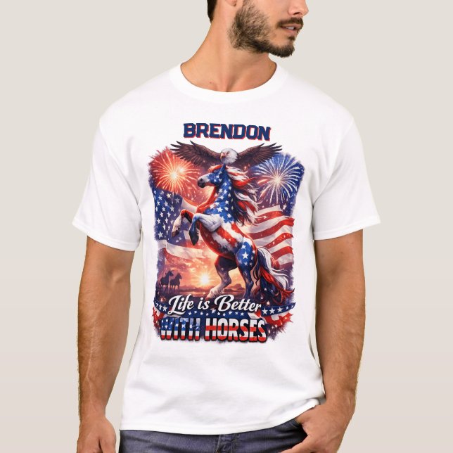 Camiseta Patriotic Horse American Flag Sunset Equestrian  (Anverso)