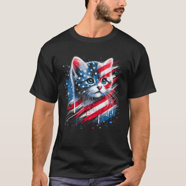 Camiseta Patriotic kitten or American flag inspired cat  (Anverso)