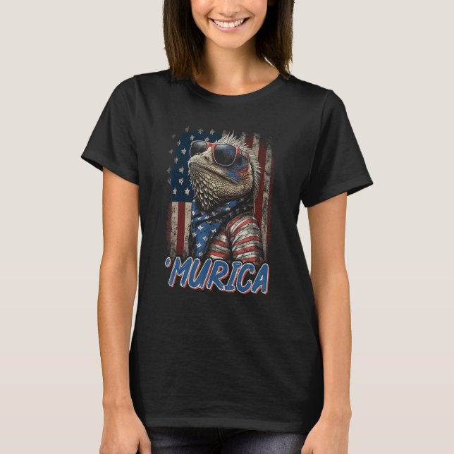 Camiseta Patriotic Lizard Murica 4th of July Bearded Dragon (Anverso)